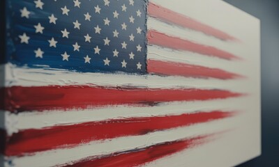 Expressive painted national flag red white blue brushstrokes texture