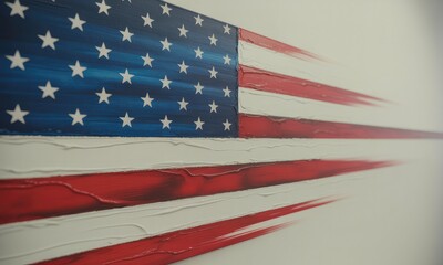 Abstract national flag painting red white blue stripes stars impasto texture