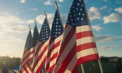 American flags waving outdoors patriotism national symbol freedom