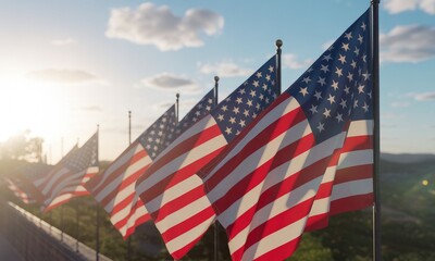 American flags waving in sunlight patriotism and national symbolism