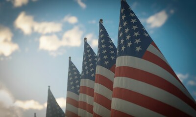 Waving flags against a cloudy sky patriotism and national identity