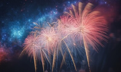 Vibrant fireworks display in night sky colorful festive background