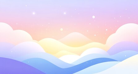 Pastel Gradient Landscape With Clouds And Mountains