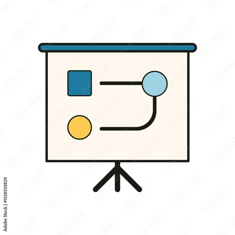 Poster flat design flowchart illustration on projector screen using blue and yellow elements