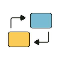 Minimalist vector illustration of process workflow with rounded rectangles and directional arrows