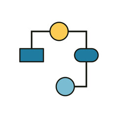 Flat vector illustration of circular and rectangular blocks arranged in system flow structure