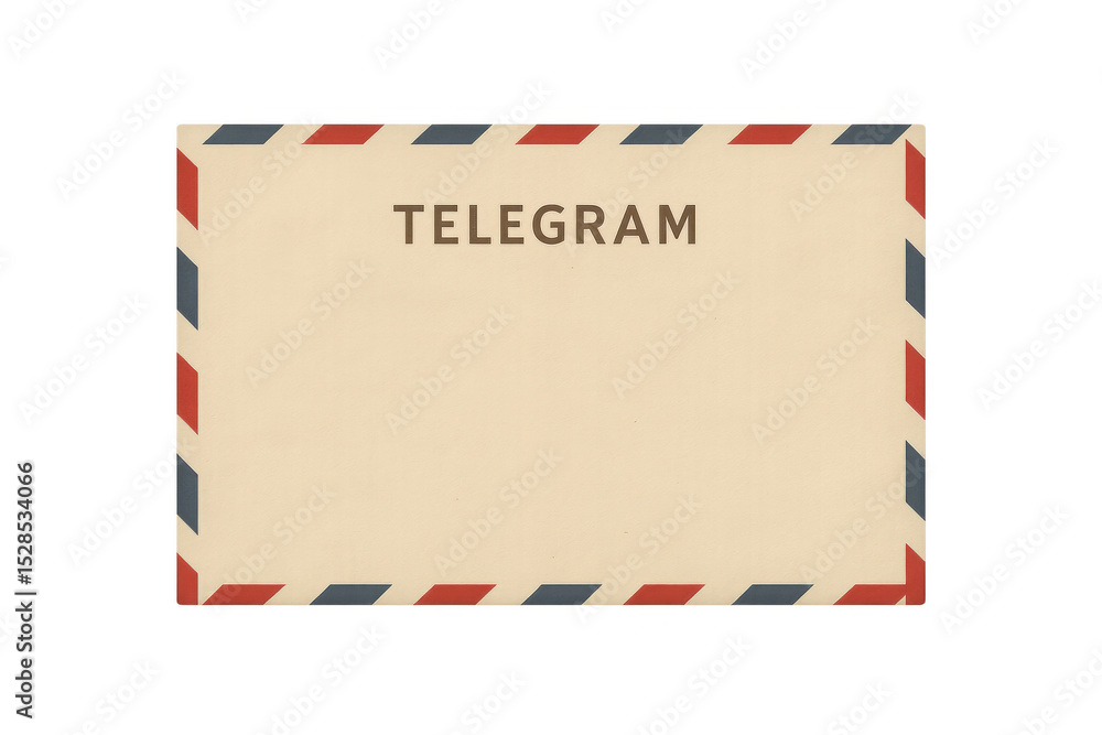 Poster classic telegram envelope with red and blue border on a transparent background, symbolizing historic