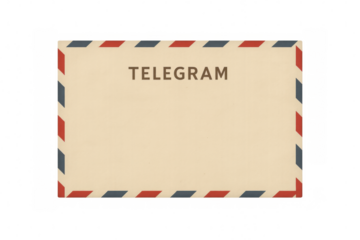 Classic telegram envelope with red and blue border on a transparent background, symbolizing historical communication methods