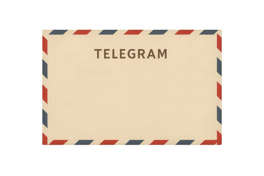 Classic telegram envelope with red and blue border on a transparent background, symbolizing historical communication methods