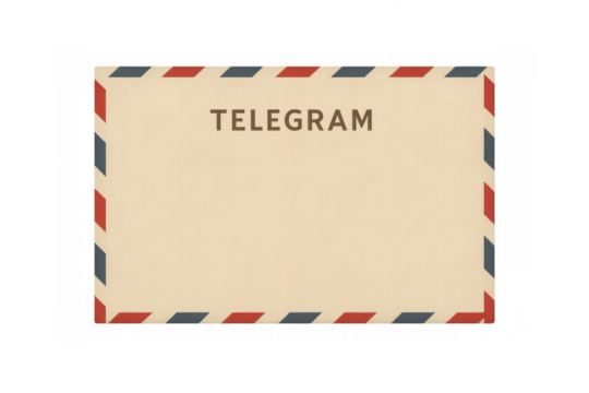 Classic telegram envelope with red and blue border on a transparent background, symbolizing historical communication methods