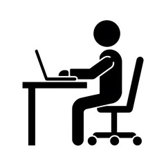 Office Worker Icon &ndash; Person Sitting at Desk with Laptop Silhouette Vector