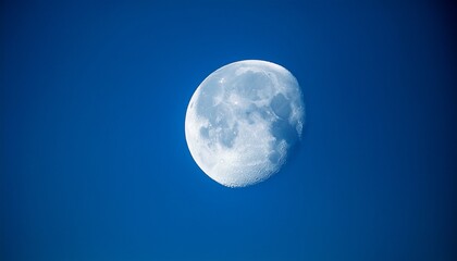 close up picture of waxing crescent moon in blue sky