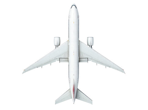White airplane top view isolated black background, Isolated On Transparent Background
