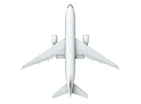 White airplane top view isolated black background, Isolated On Transparent Background