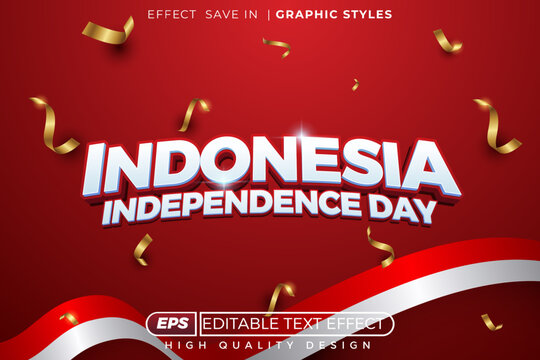 Editable 3d vector text effect indonesia independence day for banner promotion