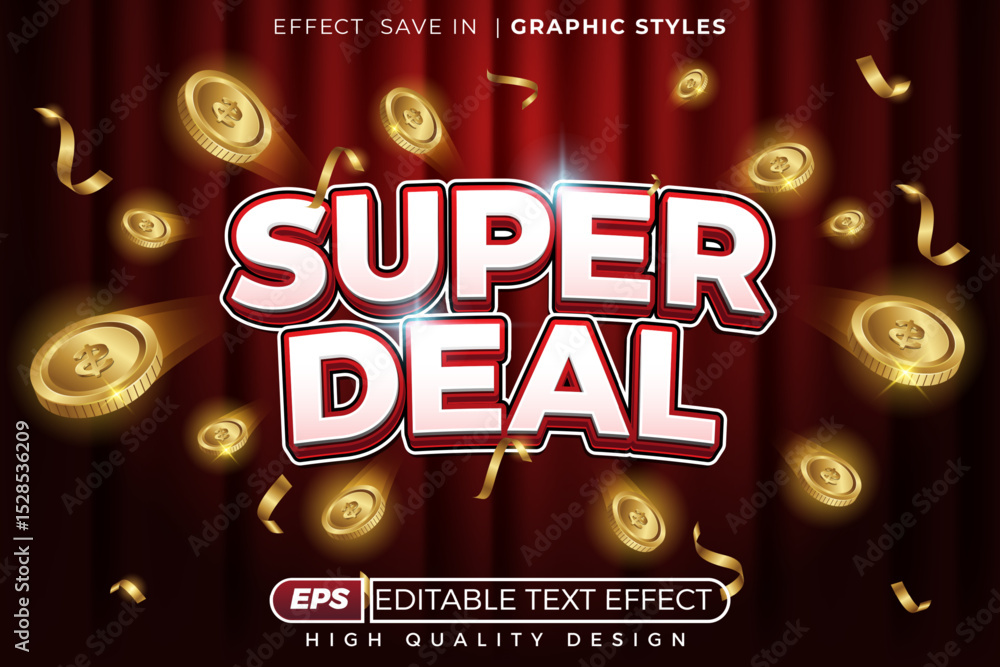 Poster editable 3d vector text effect super deal with red curtain