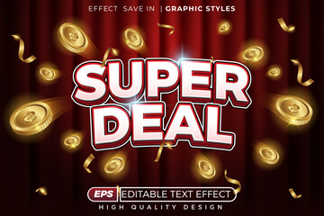 Editable 3d vector text effect super deal with red curtain