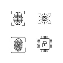 Biometric Security System Icons Fingerprint, Facial, and Iris Scan Illustrations