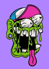 Zombie melt trippy psychedelic illustration