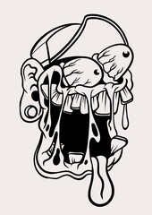 Zombie melt trippy psychedelic illustration