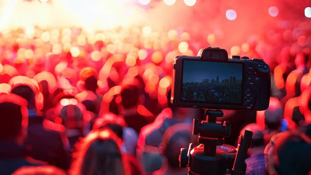 Camera Focus on Audience at Live Music Event with Stage Lights