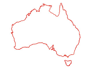 オーストラリアの地図（線画、州境線なし）レッド