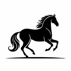 Obraz premium Elegant black silhouette of a prancing horse isolated on a white background.