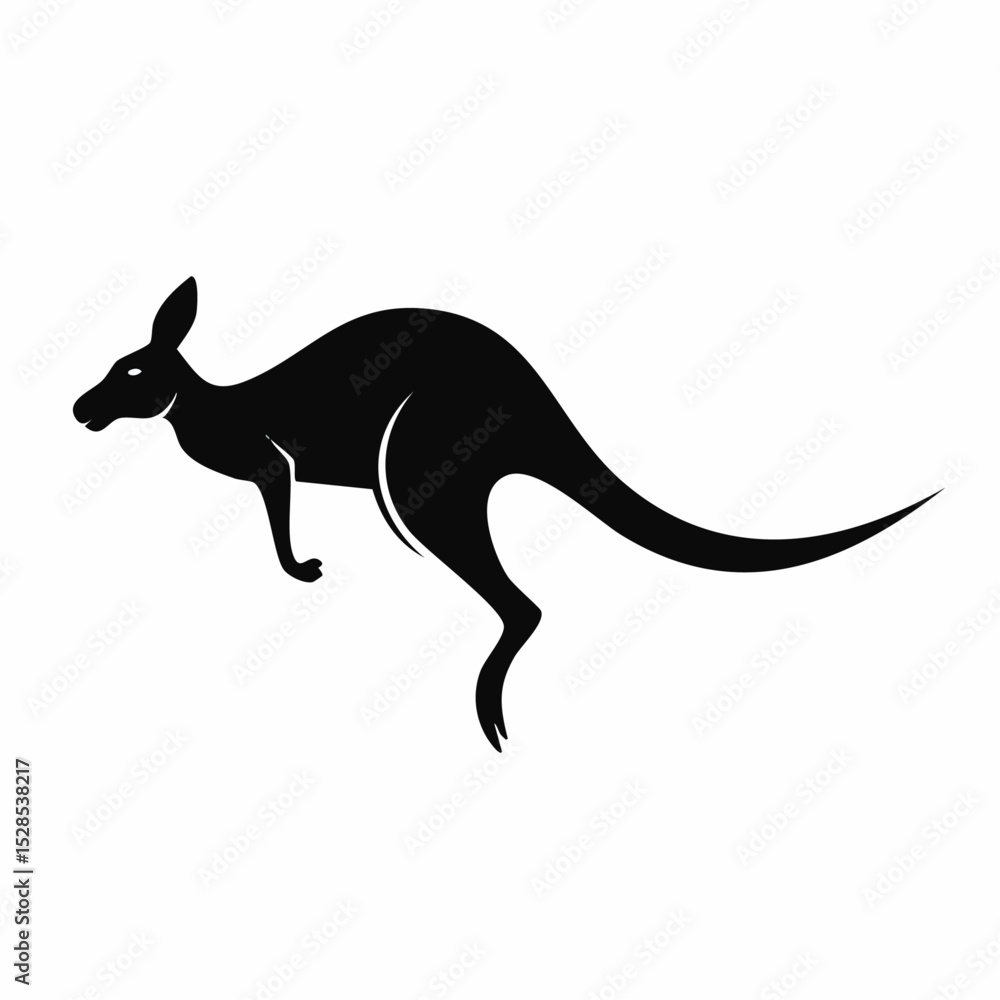 Poster silhouette of a jumping kangaroo isolated on a white background in vector format.