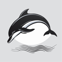 Fototapeta premium Vector illustration of a black and white dolphin jumping over the ocean waves