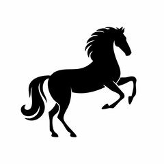Obraz premium Silhouette of a rearing horse in a dynamic pose against a clean white background