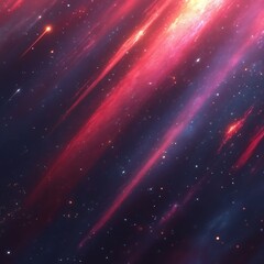 Vibrant cosmic streaks across a dark nebula.  A display of fiery trails, stars, and celestial dust