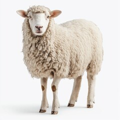 Fototapeta premium Peaceful White Fluffy Sheep Flock Grazing on Rural Farm Field Livestock & Sheep Farming in Quiet Landscape