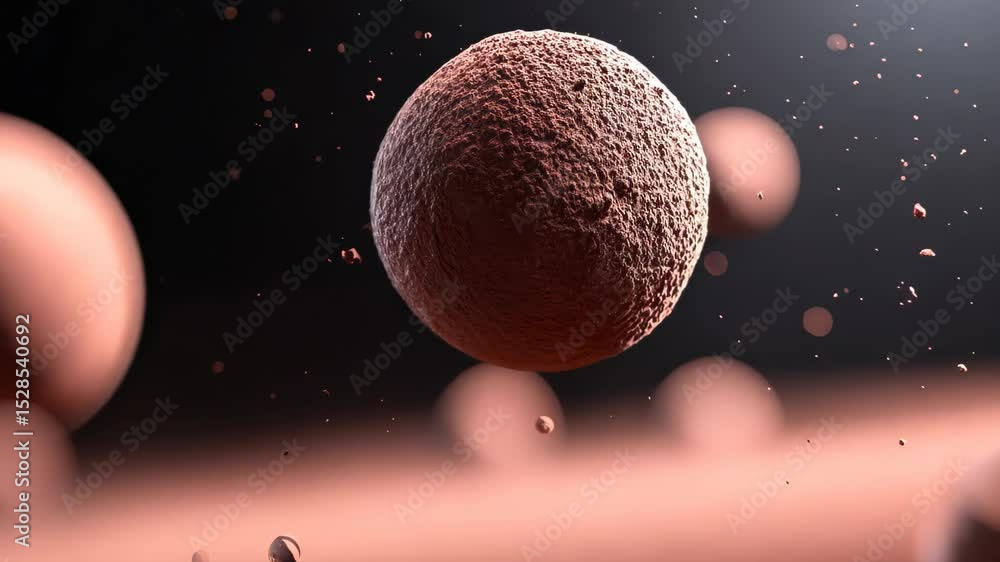 Poster abstract floating red spheres in soft focus, science concept background