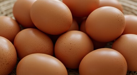 A Pile of Fresh Eggs on a Woven Surface Symbolizing Wholesome Breakfast and Natural Protein Nutritional Value Health and Wellness