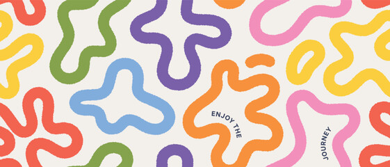 Trendy abstract scribble pattern with dynamic curves and rainbow colors. Hand-drawn seamless design for posters, branding, packaging, and fabric