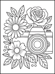 Swirly Floral Coloring Page – Bold and Easy Printable Flower and Leaf Line Art for Kids and Adults to Relax and Enjoy Coloring