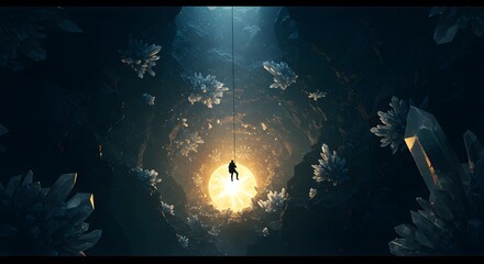 A lone adventurer standing before a giant, glowing portal in a cosmic setting