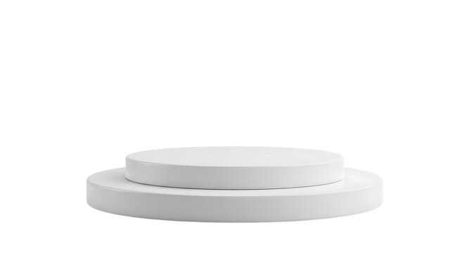 Two tiered white round pedestal display stand isolated on white background