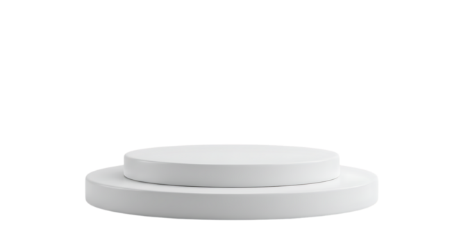 Two tiered white round pedestal display stand isolated on white background