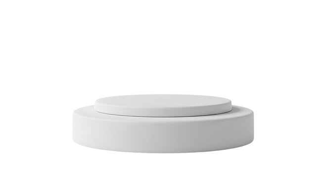 White two tiered round pedestal display stand isolated on white background