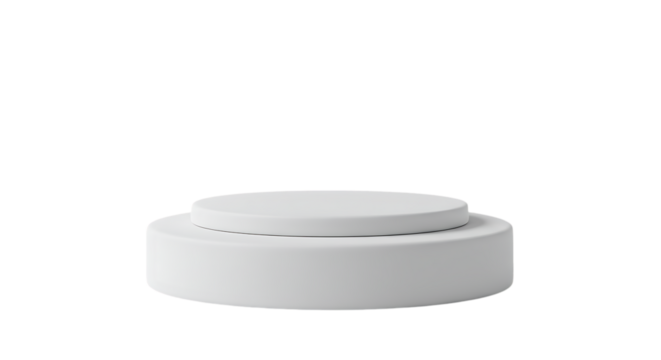 White two tiered round pedestal display stand isolated on white background