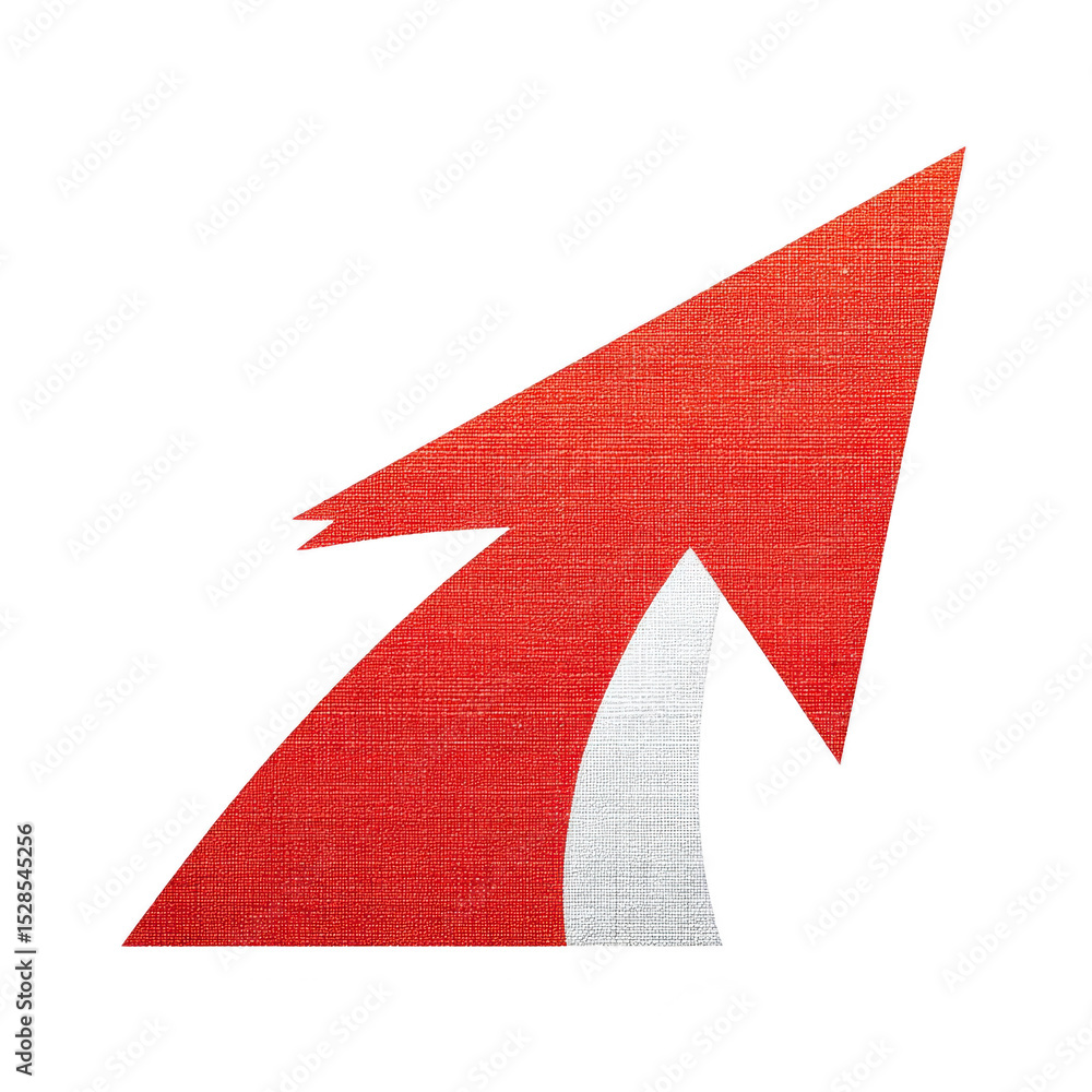 Poster red arrow with textured surface points upward, featuring white accent on transparency background, sy