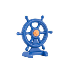Obraz premium Blue plastic toy ship wheel with orange center, designed for children play, stands upright against transparency background. wheel features multiple handles for easy grip
