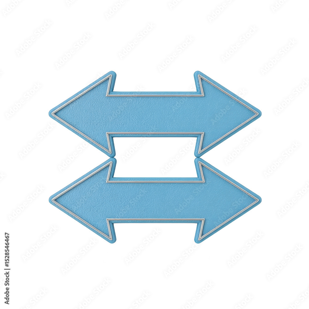 Poster two blue arrows pointing in opposite directions, symbolizing choice or direction, on transparency ba