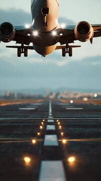 Commercial airplane taking off from runway during daylight  