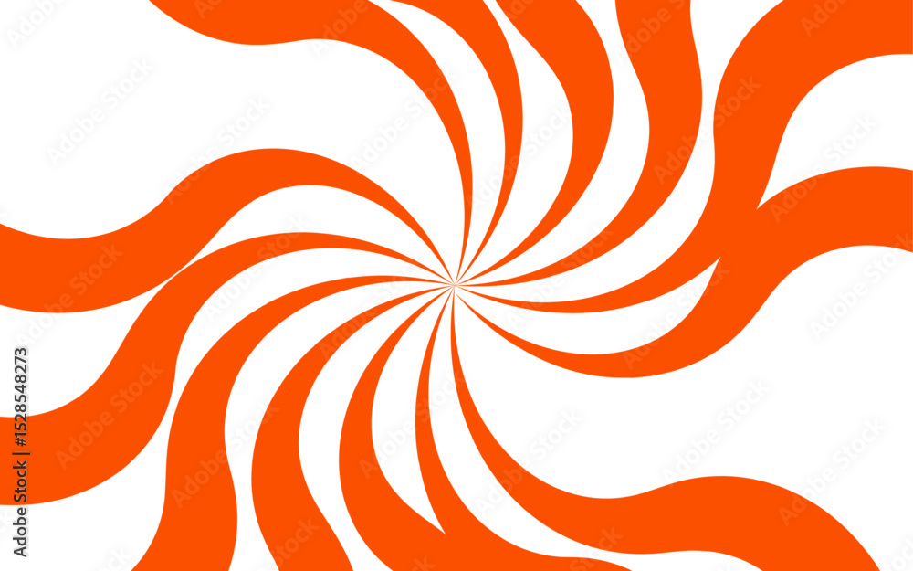 Poster Abstract vivid spiral pattern featuring alternating orange and white wavy radial lines. Dynamic, hypnotic vortex effect. Swirling lines twist outward with curvature with motion and energy.
