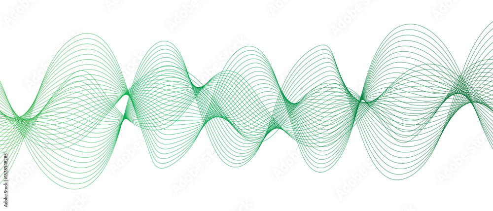 Aufkleber Abstract digital wave pattern consisting of smooth, flowing lines in a teal green gradient. Spaced and curve in white background, with forming symmetrical sine wave shapes and depth and motion.