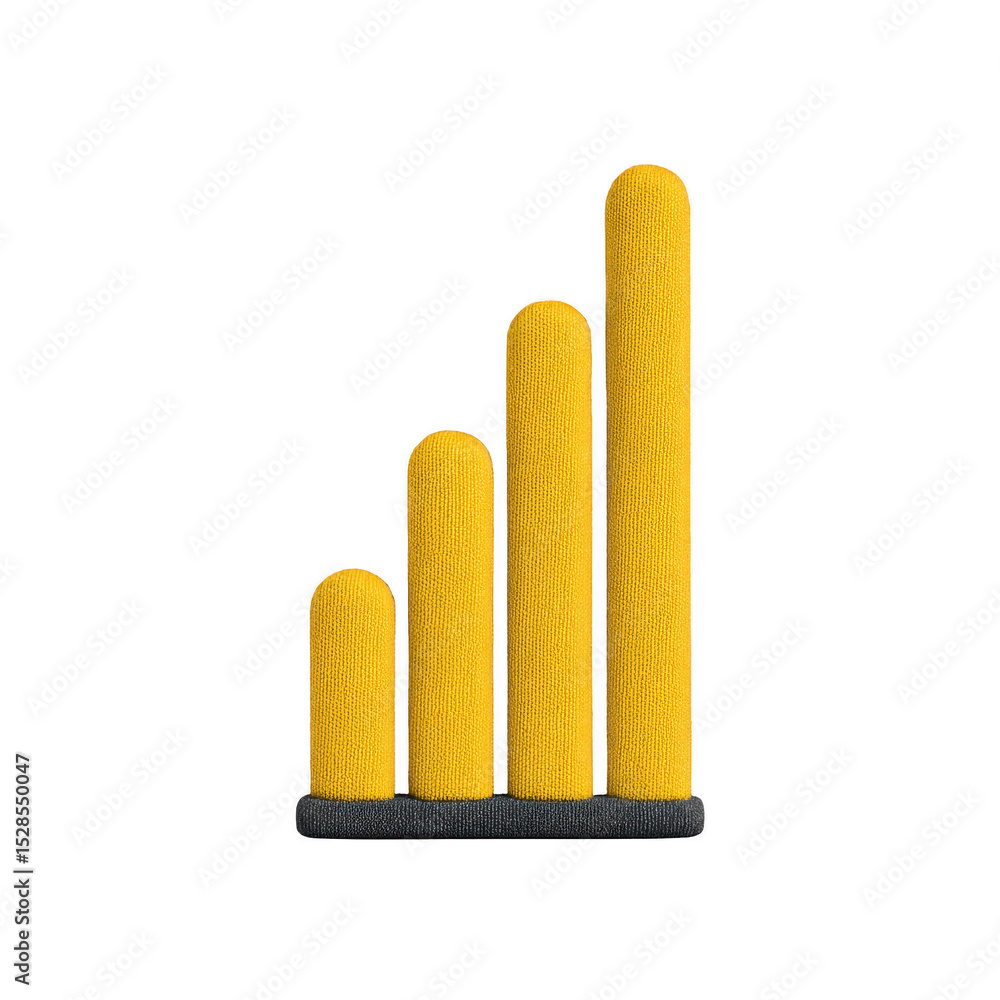 Aufkleber yellow textured bar graph with four ascending columns on black base, symbolizing growth and progress