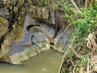Klong Hin Dam River, natural black stone tunnel