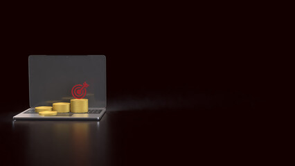 The Gold coins and red target on laptop for Business concept 3d Rendering.